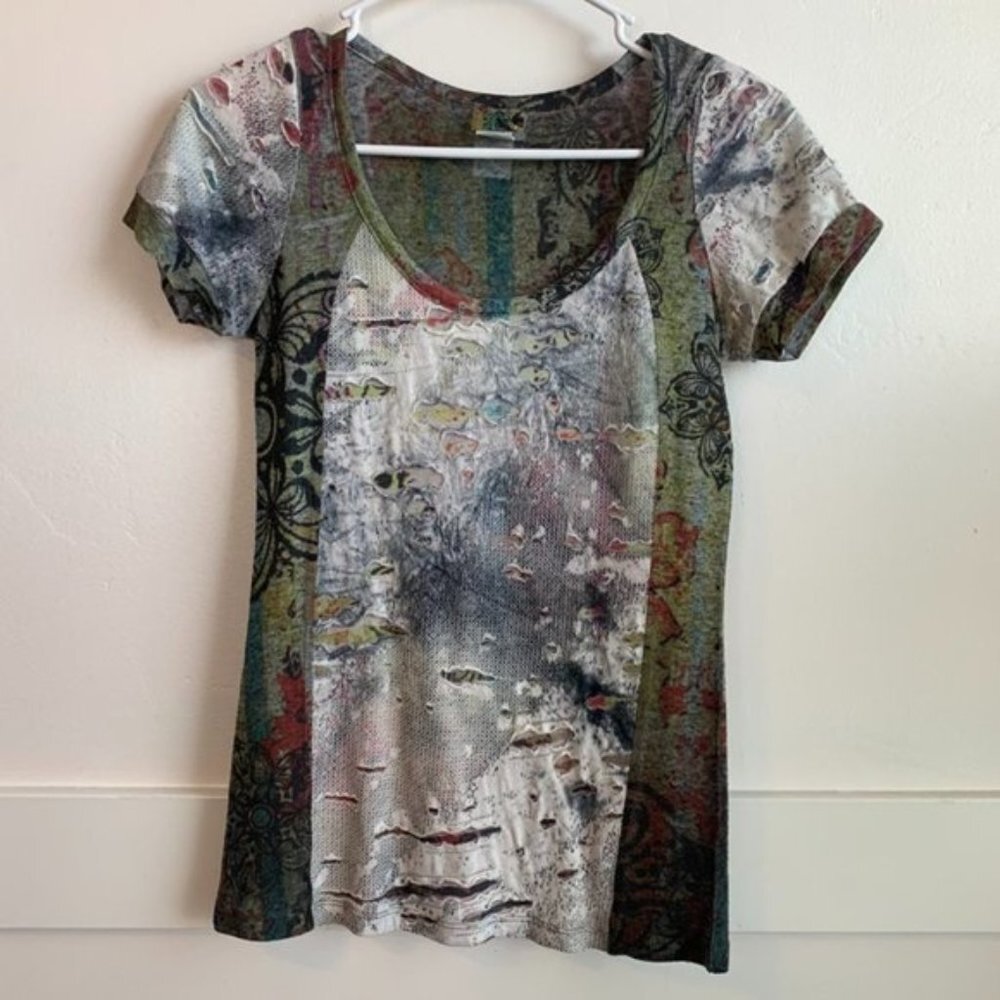 Daytrip Green Distressed Short Sleeve Shirt